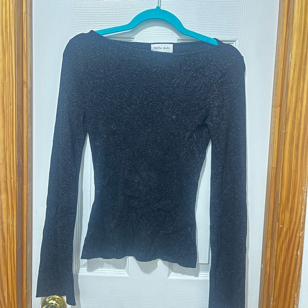 Boatneck Long Sleeve Sweater - Black with Metallic